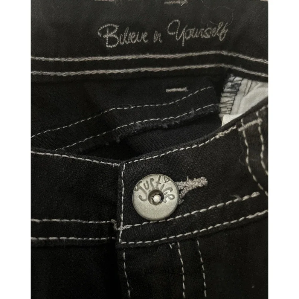 Justice Black Jeans Girls Size 12.5 Simply Low Straight Leg Contrast Stitching